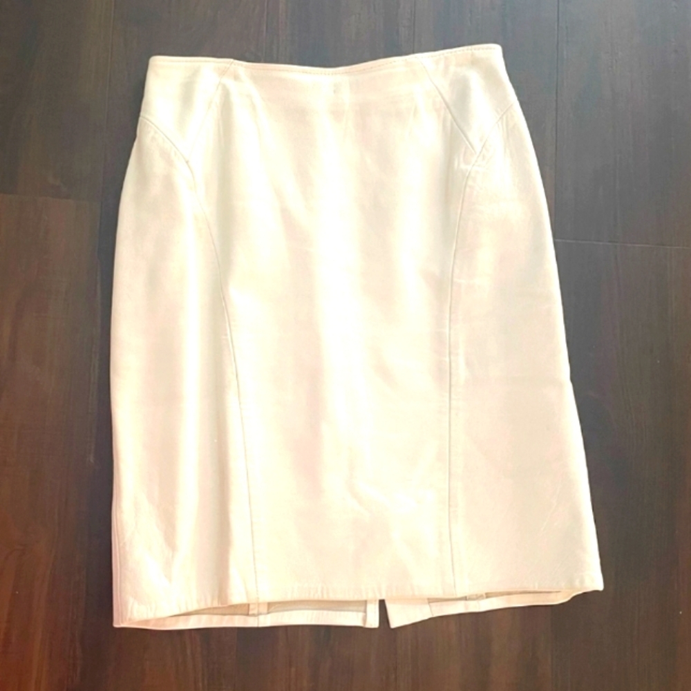 Positano Genuine Leather White Skirt Sz 8 NWOT